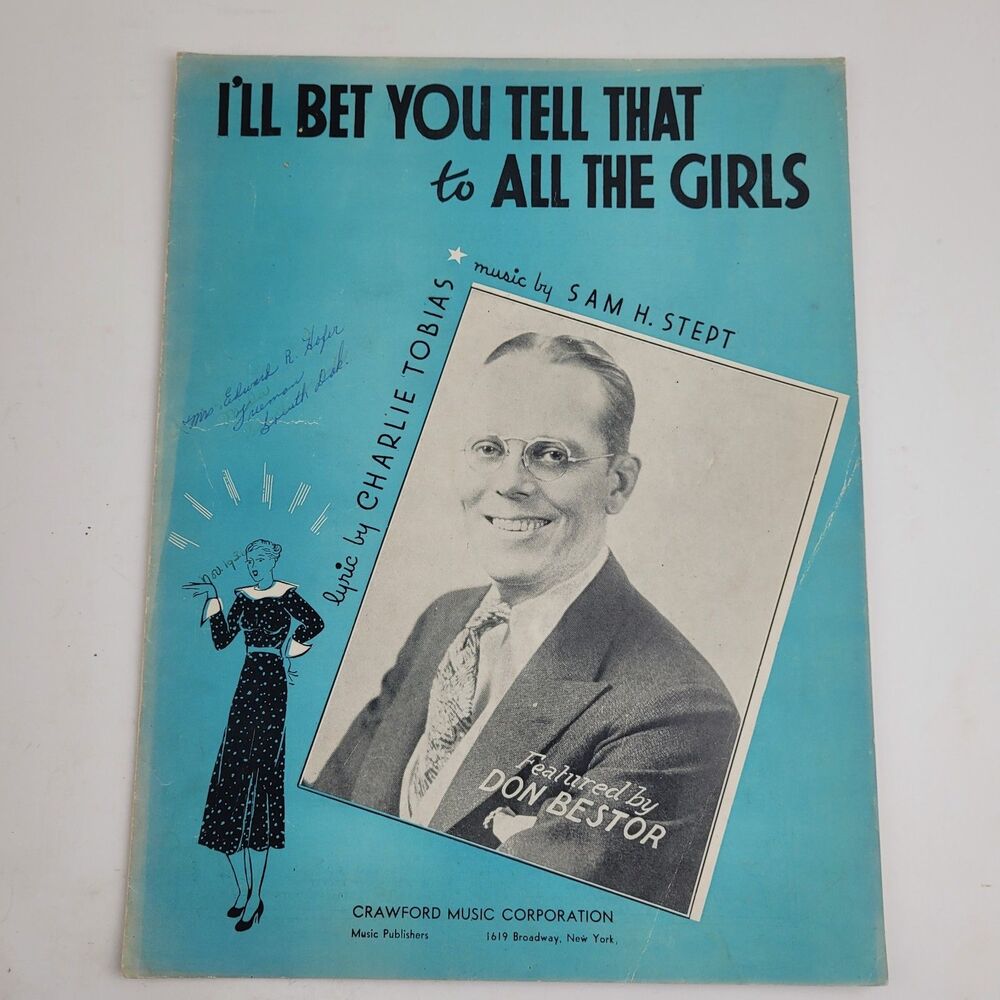 1936 Sheet Music 'I'll Bet You Tell That To All The Girls' #SM3